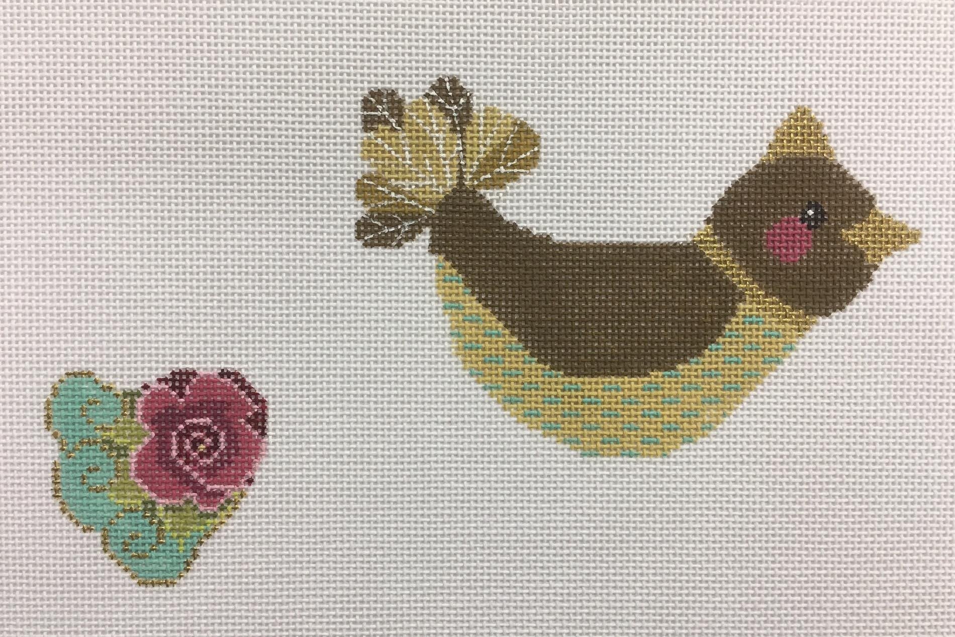 ND1379E - Olive Bird with Rose