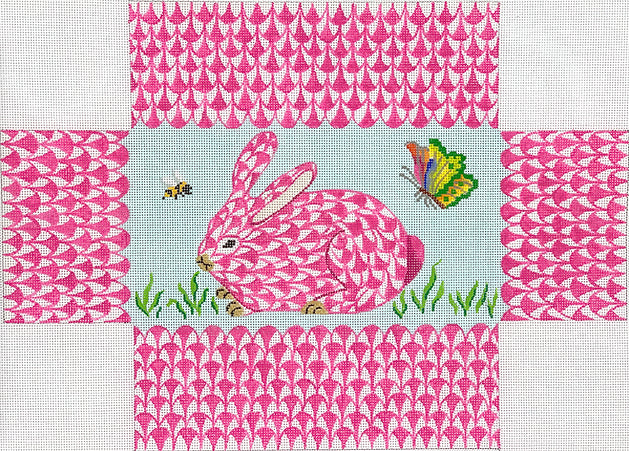 BR-33 - Fishnet Pink Bunny in the Grass with Bee & Butterfly Brick