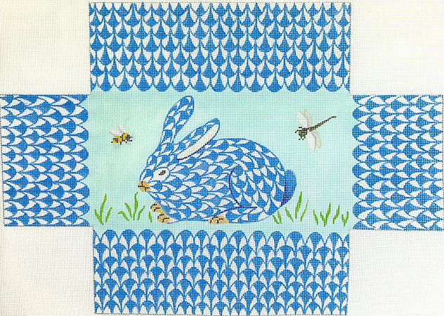 BR-28 - Fishnet Blue Bunny in the Grass with Bee & Dragonfly Brick