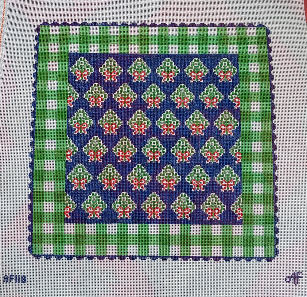 AF118 - Blue Holiday Pillow with Green Gingham