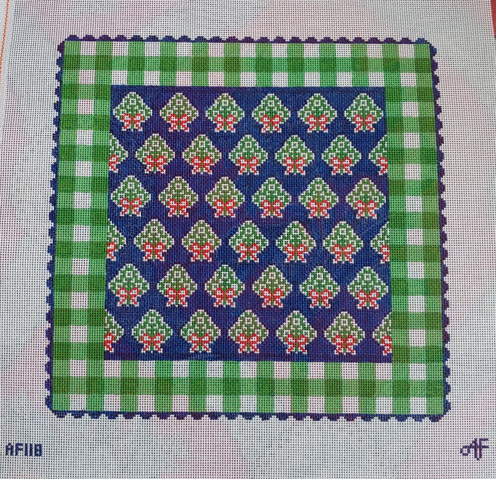 AF118 - Blue Holiday Pillow with Green Gingham