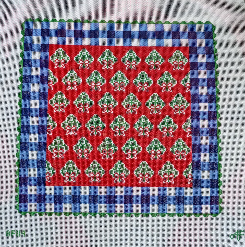 AF119 - Red Holiday Pillow with Blue Gingham