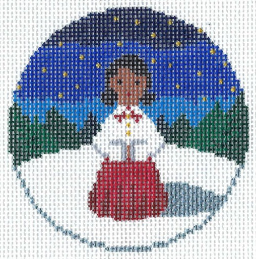 AF174 - Caroler with Dark Hair Round Ornament