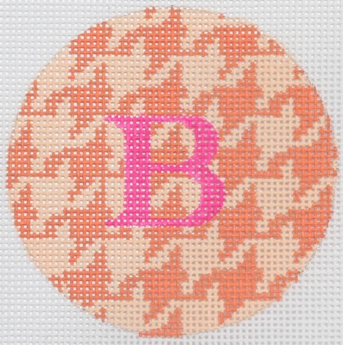 ALB-63 - Bright Disk Letters - Tangerine and Creamsicle Houndstooth, Hot Pink Letter