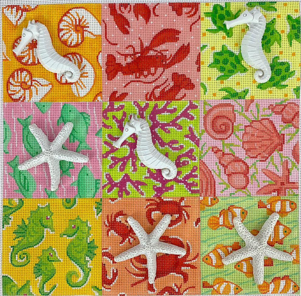 TTT-01 - Tic Tac Toe Board - Lilly-Inspired Seaside Patchwork