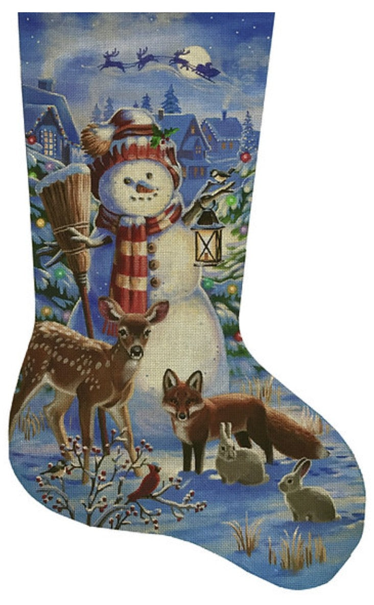 LGDAXS490 - Night With Snowman with Forest Animals Stocking