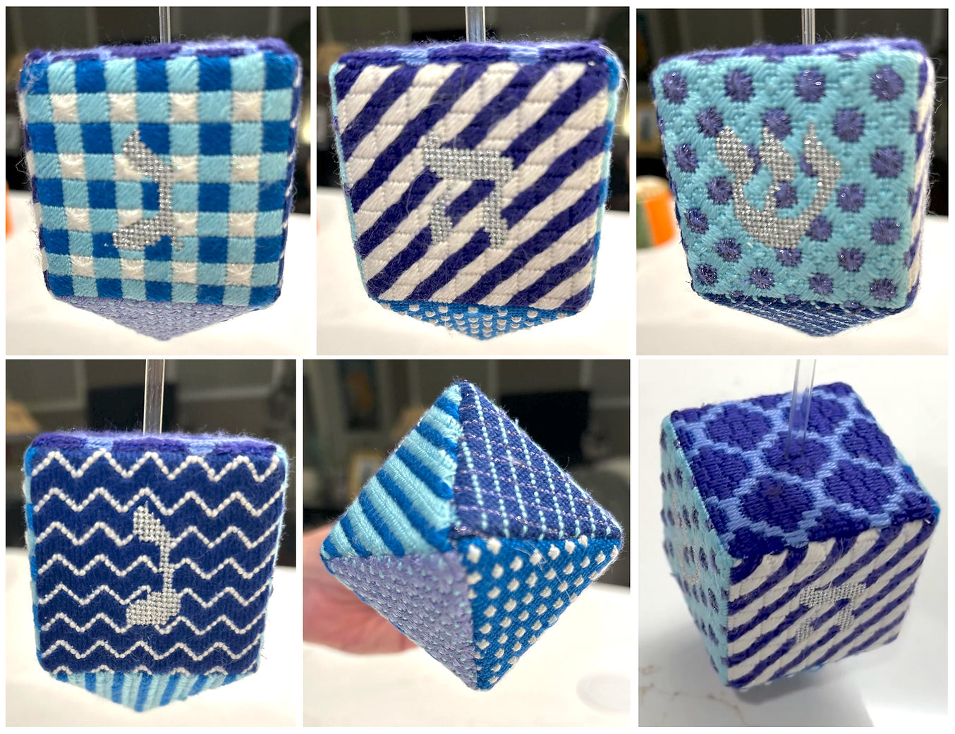 DRE-05 - Dreidel - Bright Funky Patterns - Blues and Silvers