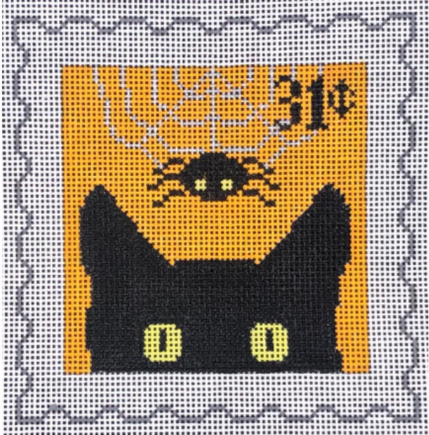 C102S1 - Peeky Kitty Postage Stamp - Halloween