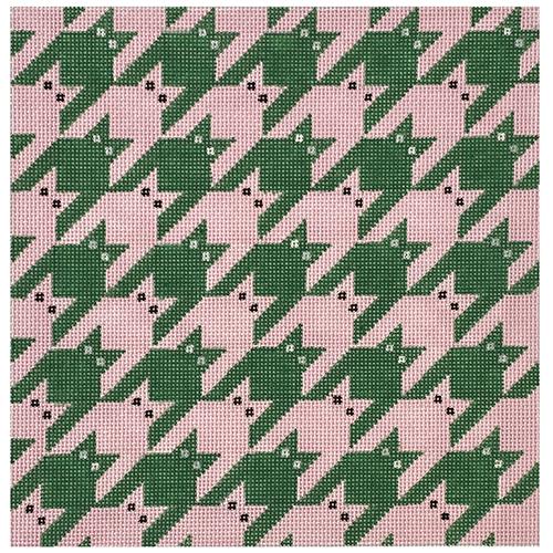 C112-13 - Houndstooth Kitty - Pink and Green