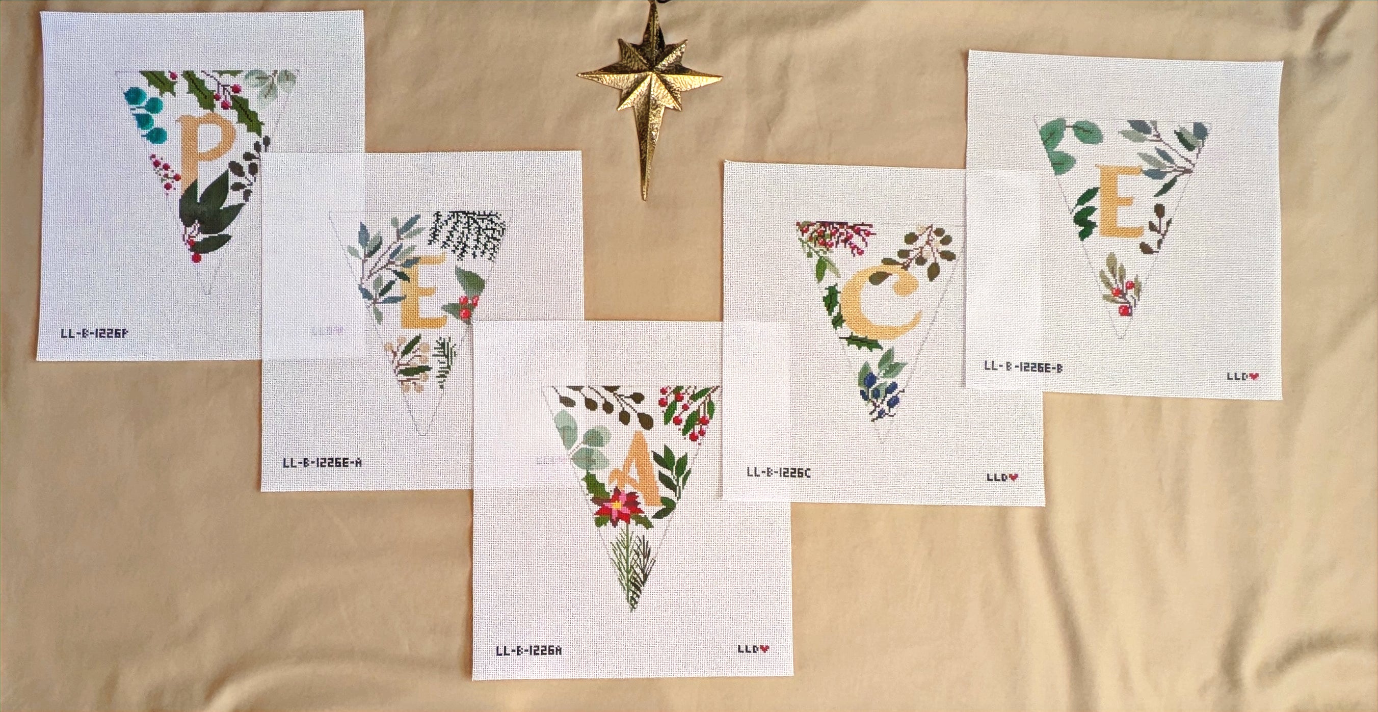 LL-BUN-1226P - Botanical PEACE Garland - White/Gold (5 canvases)