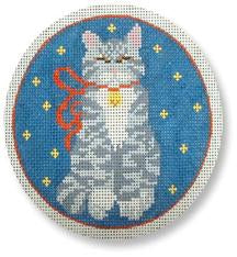 CE-XO04 - Grey Cat with Red Ribbon Ornament