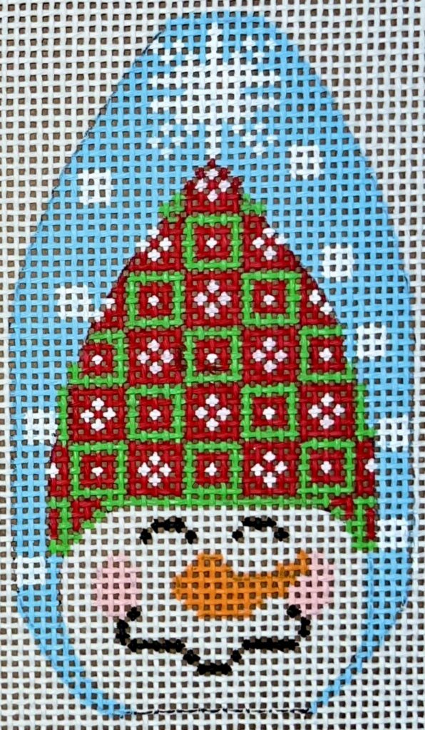 CH-1235 - Snowman Ornament with Red and Green Squares Hat