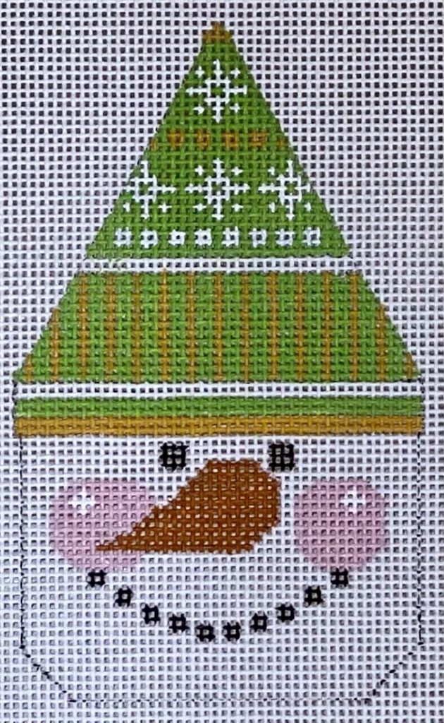 CH-506 - Snowman Face - Peach and Green Hat with Snowflakes
