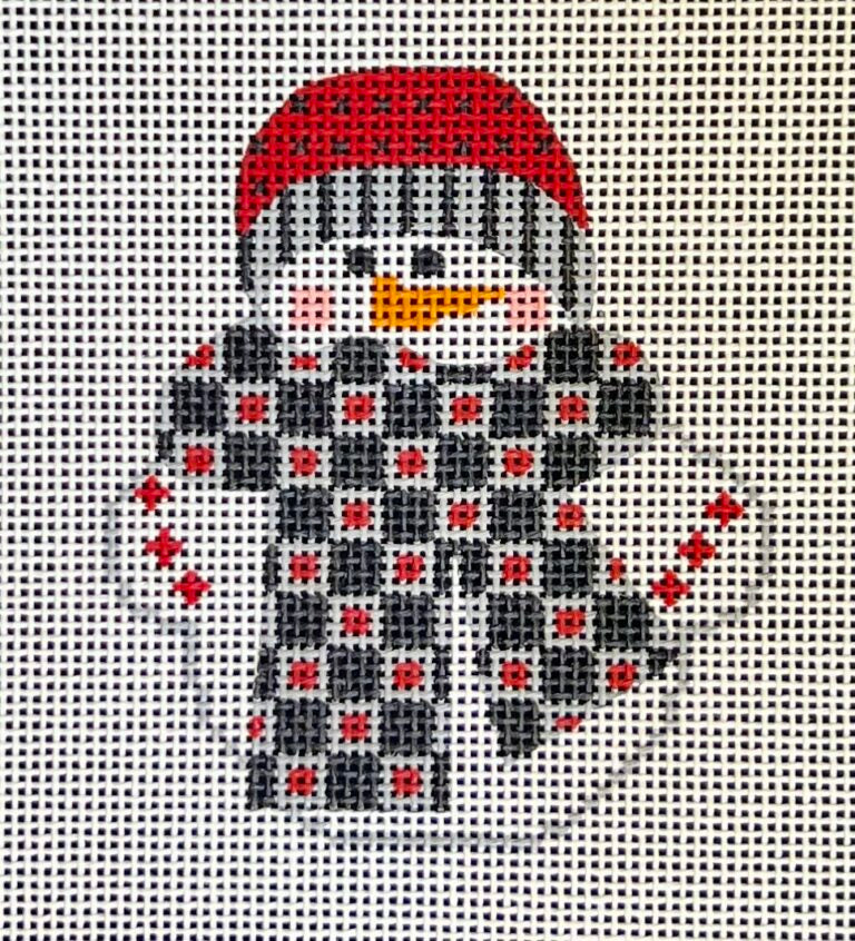 CH-714 - Snowman with Black, Red and Gray Scarf