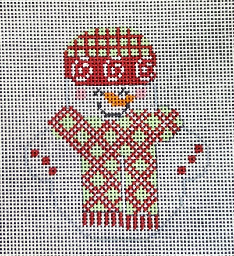 CH-718 - Snowman with Green and Red Diamonds Scarf