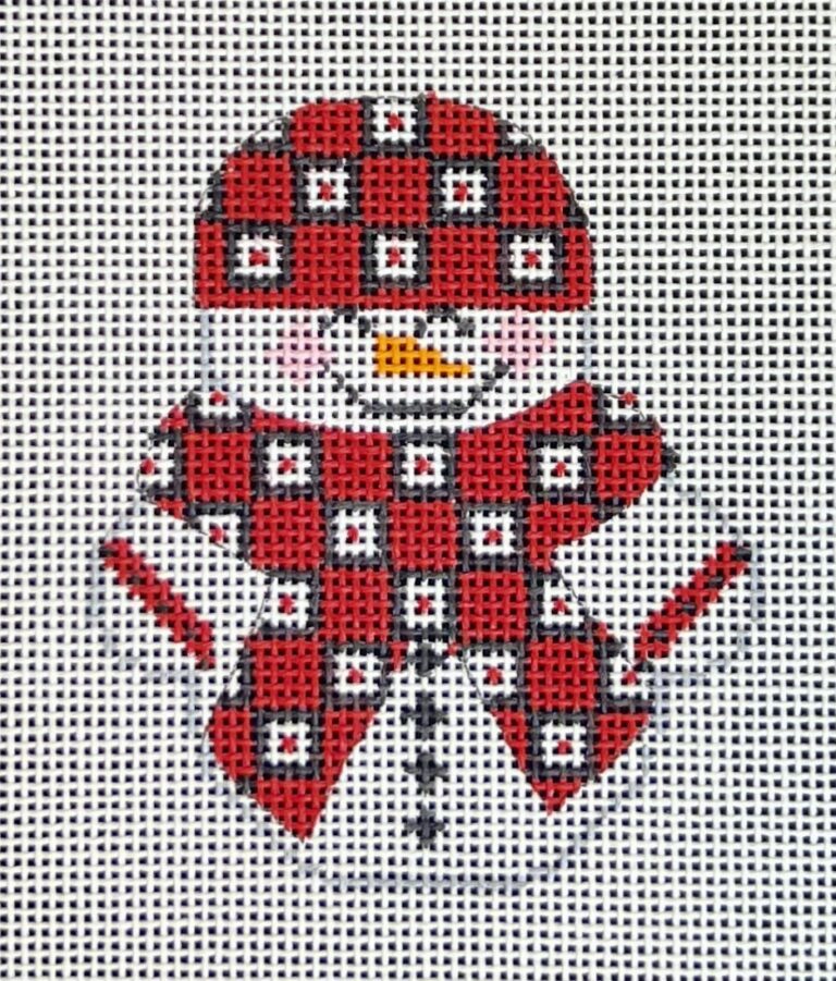 CH-722 - Snowman with Red and Black Squares Scarf