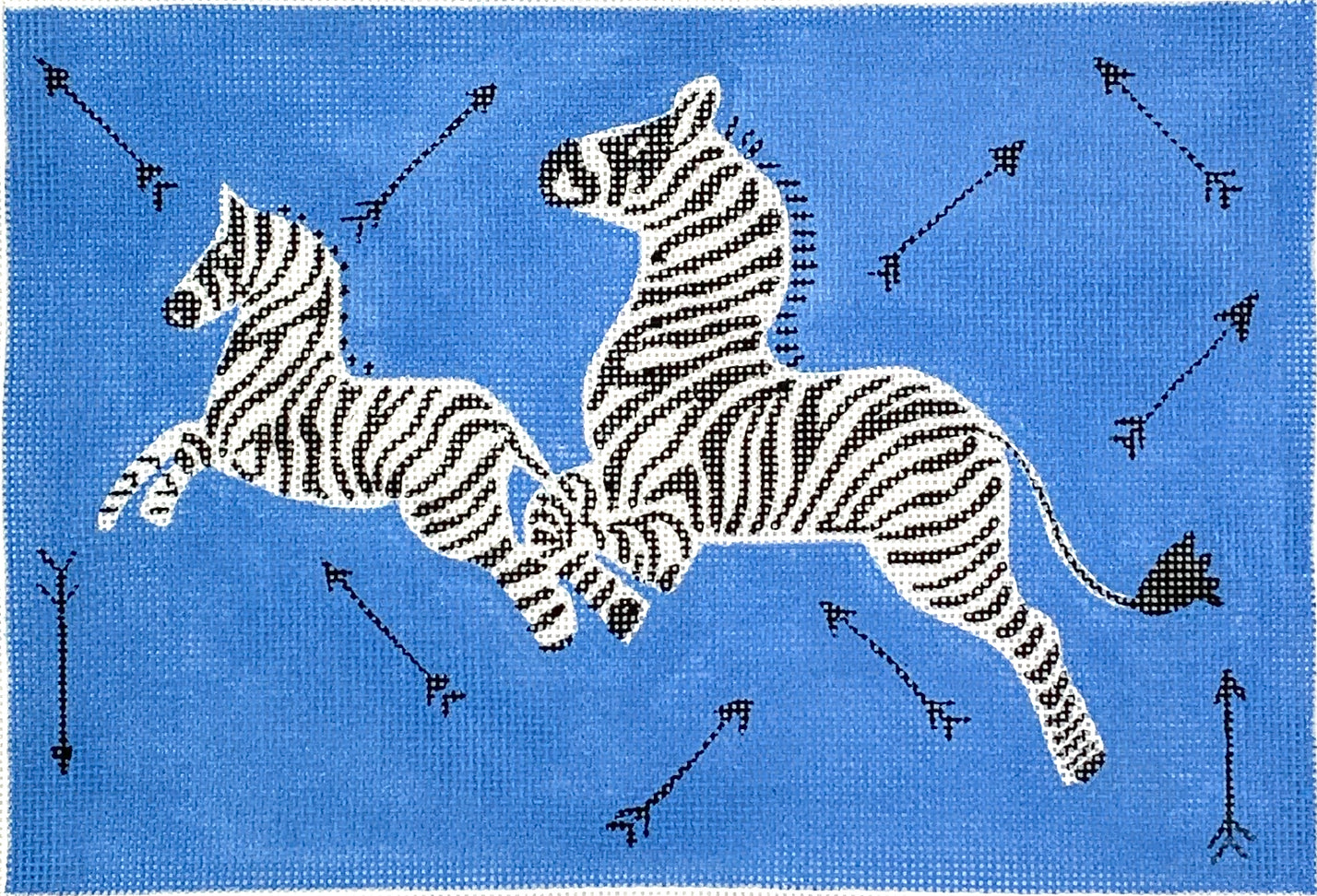 CL-17 - Scalamandre Leaping Zebras and Arrows on Blue