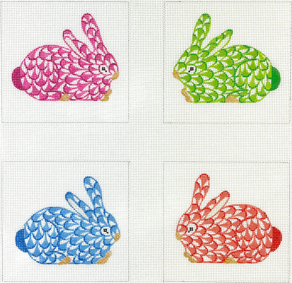 CO4-59 - Fishnet Crouching Bunnies - Blues, Greens, Reds and Pinks
