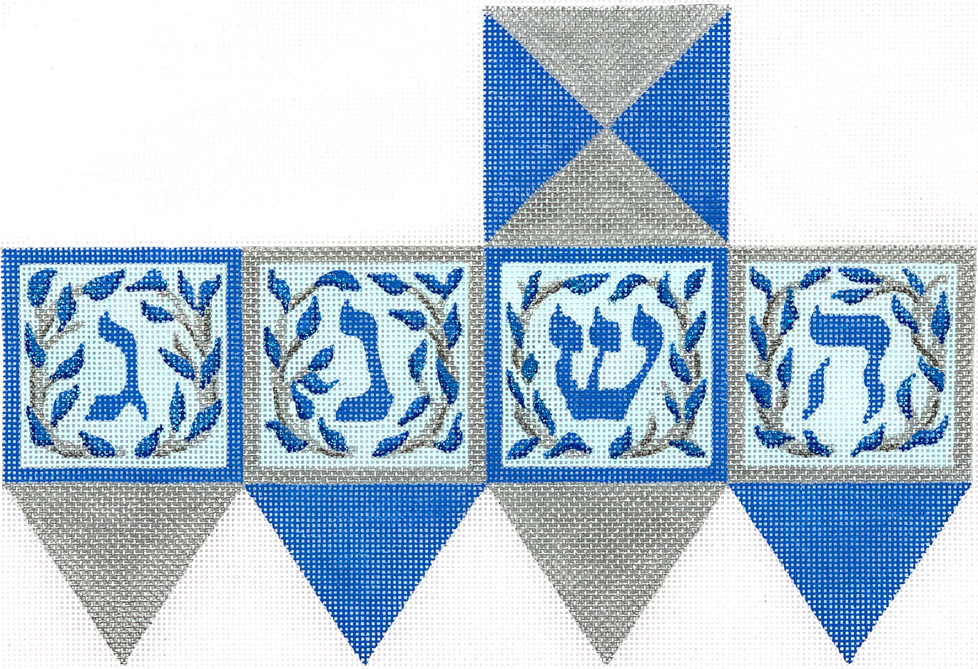 DRE-03 - Dreidel - Tree of Life Branches - Blues and Silver