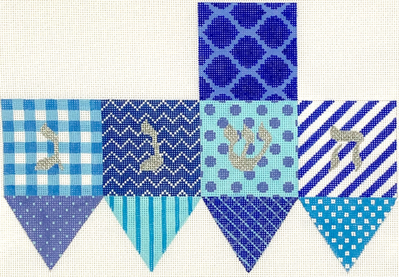DRE-05 - Dreidel - Bright Funky Patterns - Blues and Silvers