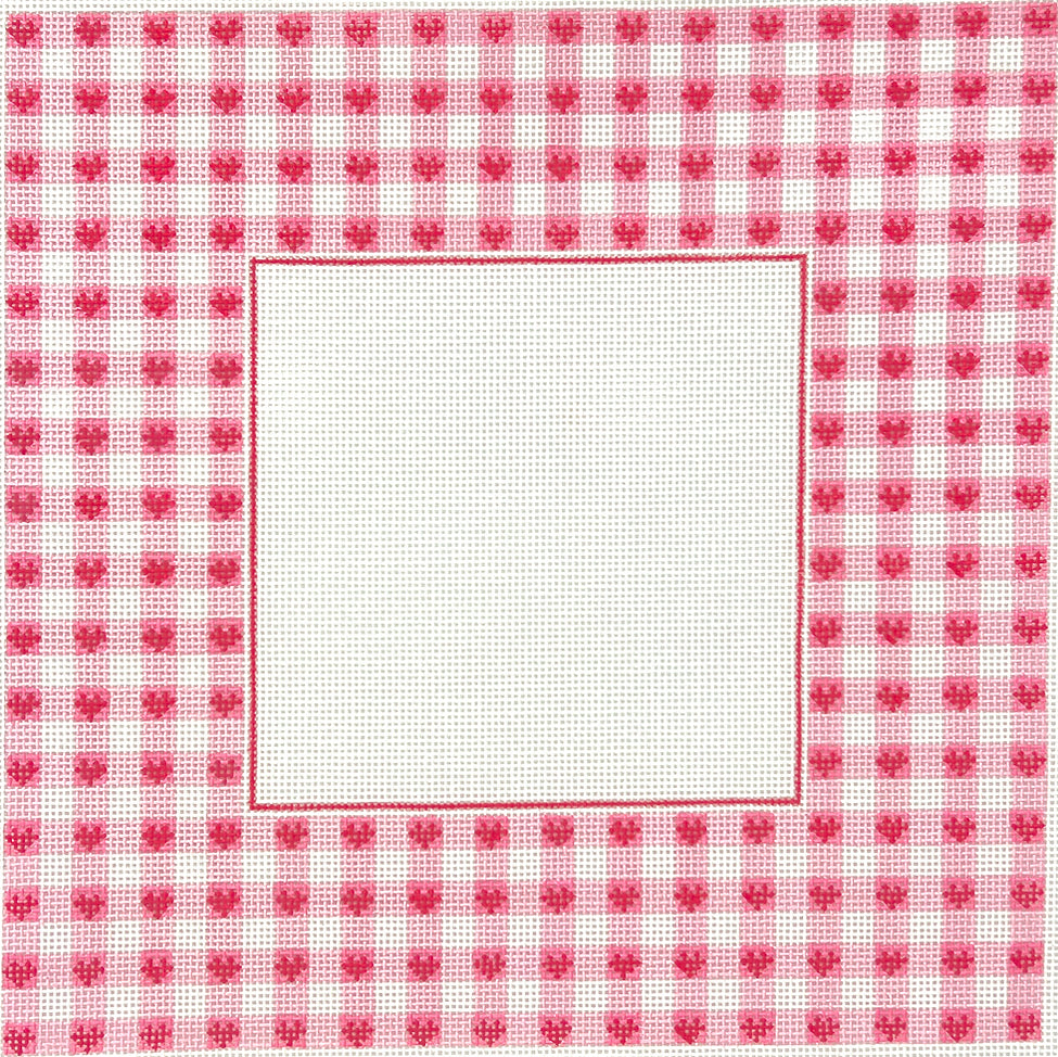 FR-87 - Pink Gingham with Raspberry Hearts - Square