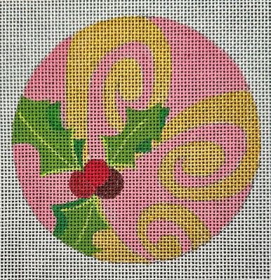 HO2405 - Round Pink Holly Swirl Ornament