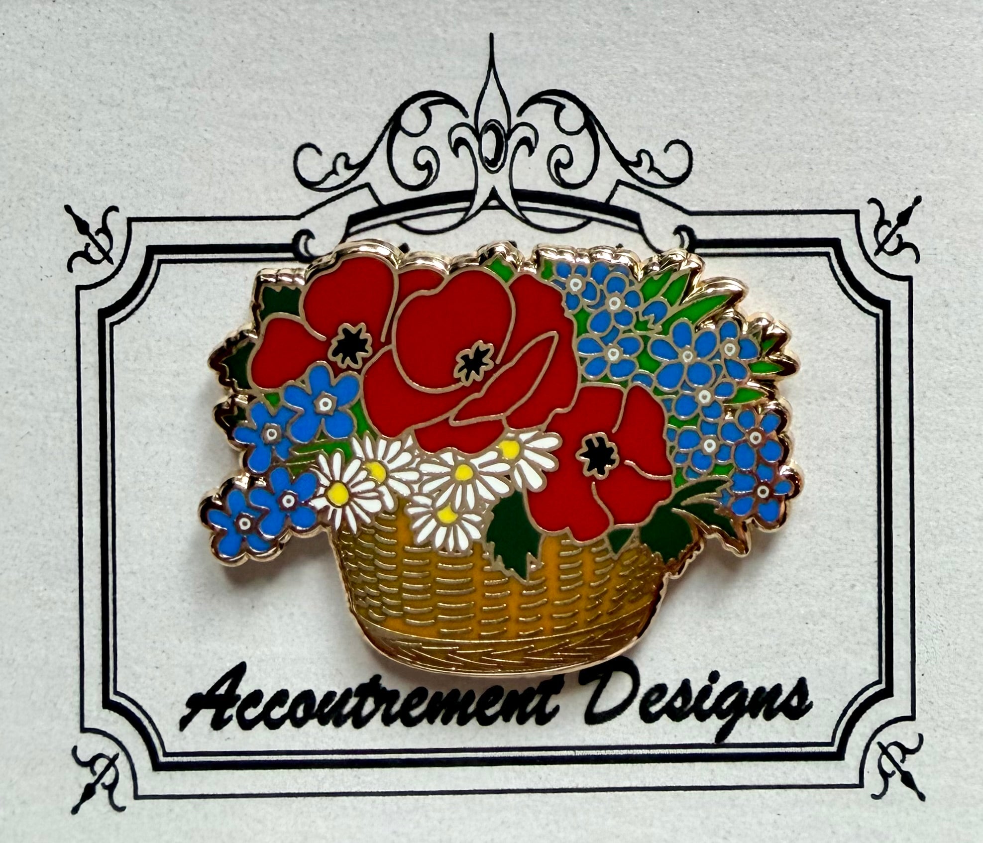 Red White & Blue Flowers in Basket Needle Minder