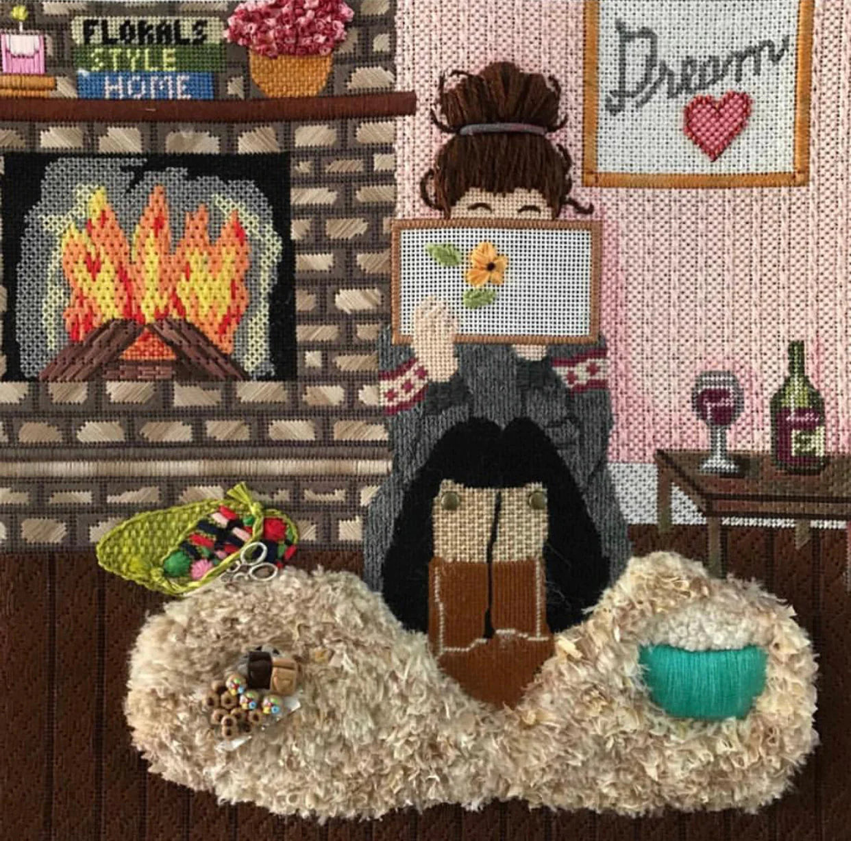 GE-P288 - Fireplace Stitching Girl
