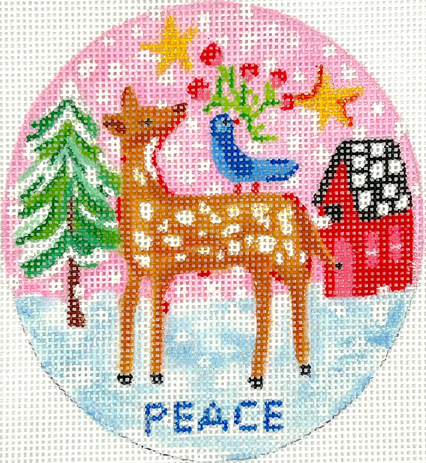 JE-XM-01 - "Peace" Deer, Bird and Red House with Pink Sky