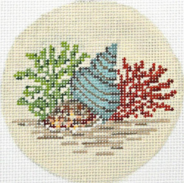 KCN941 - Cowrie with Coral and Pheasant Shell Round