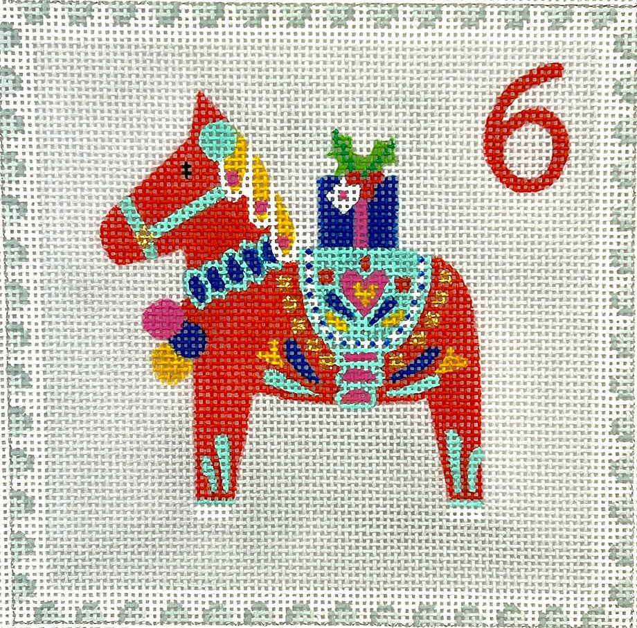 KH-PL-06 - Advent Stamp #6 - Dala Horse with Gift - Sweden