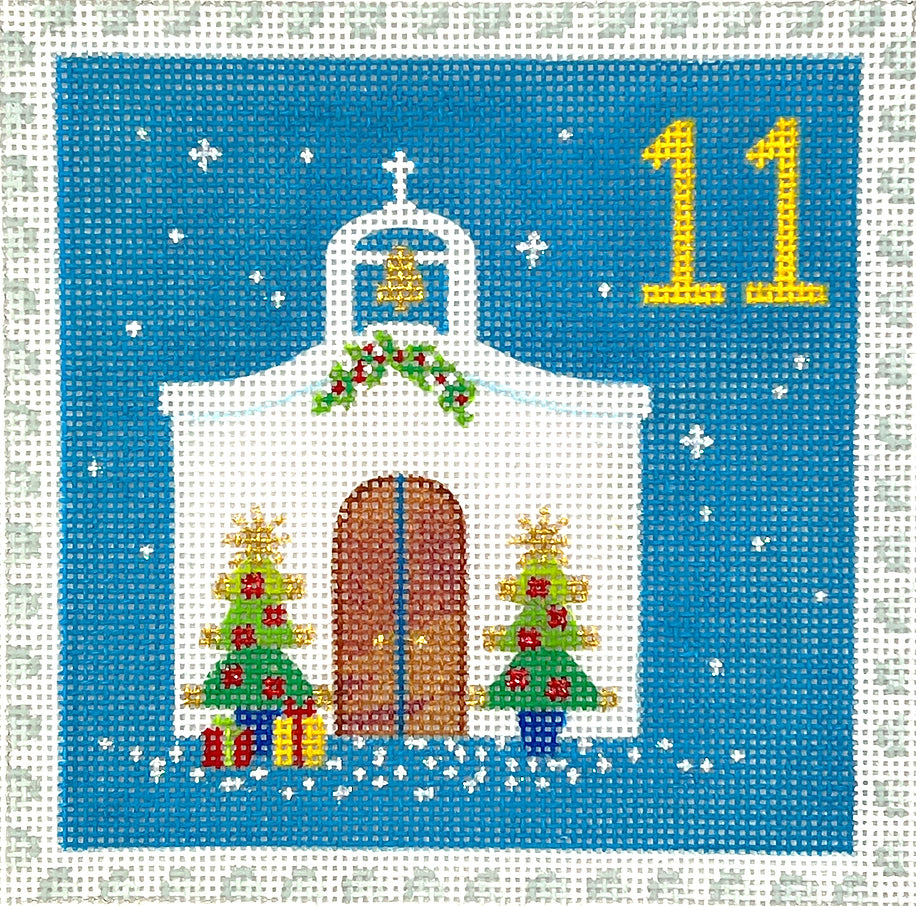 KH-PL-11 - Advent Stamp #11 - Chapel with Christmas Tree - Greece