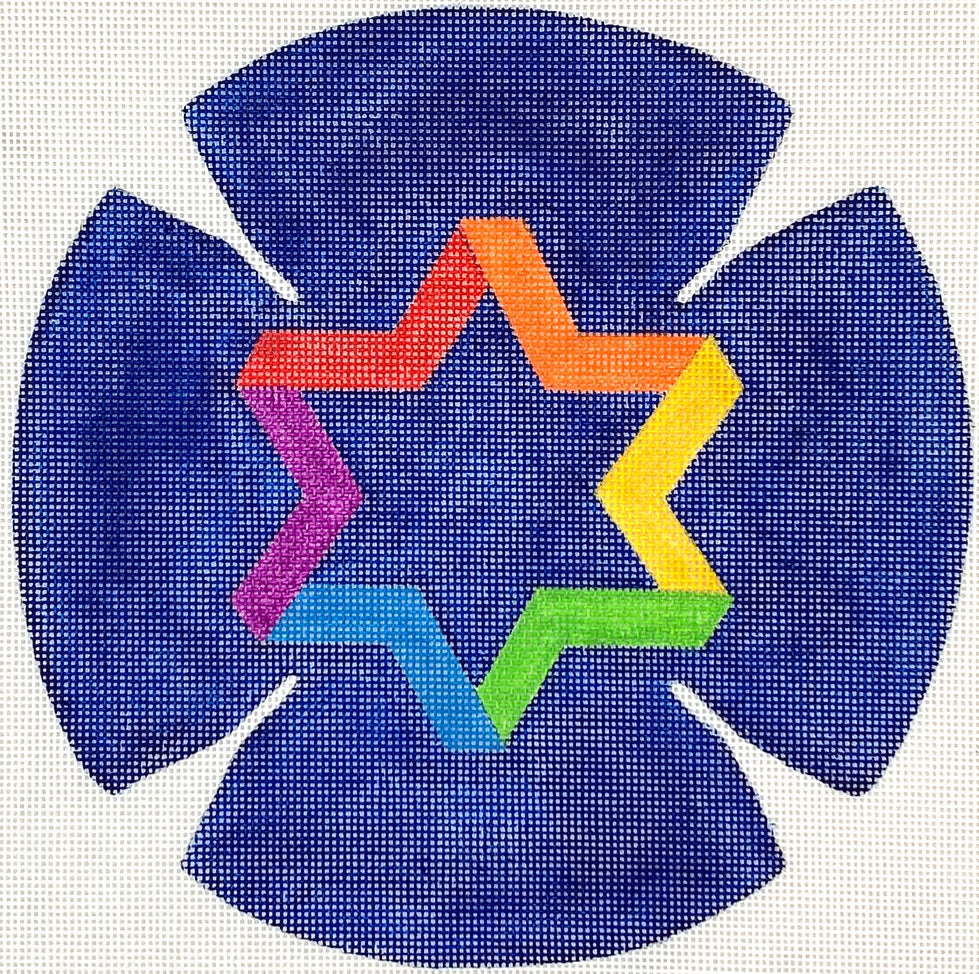 KIP-01 - Kippah - Rainbow Star of David - Multi on Deep Blue