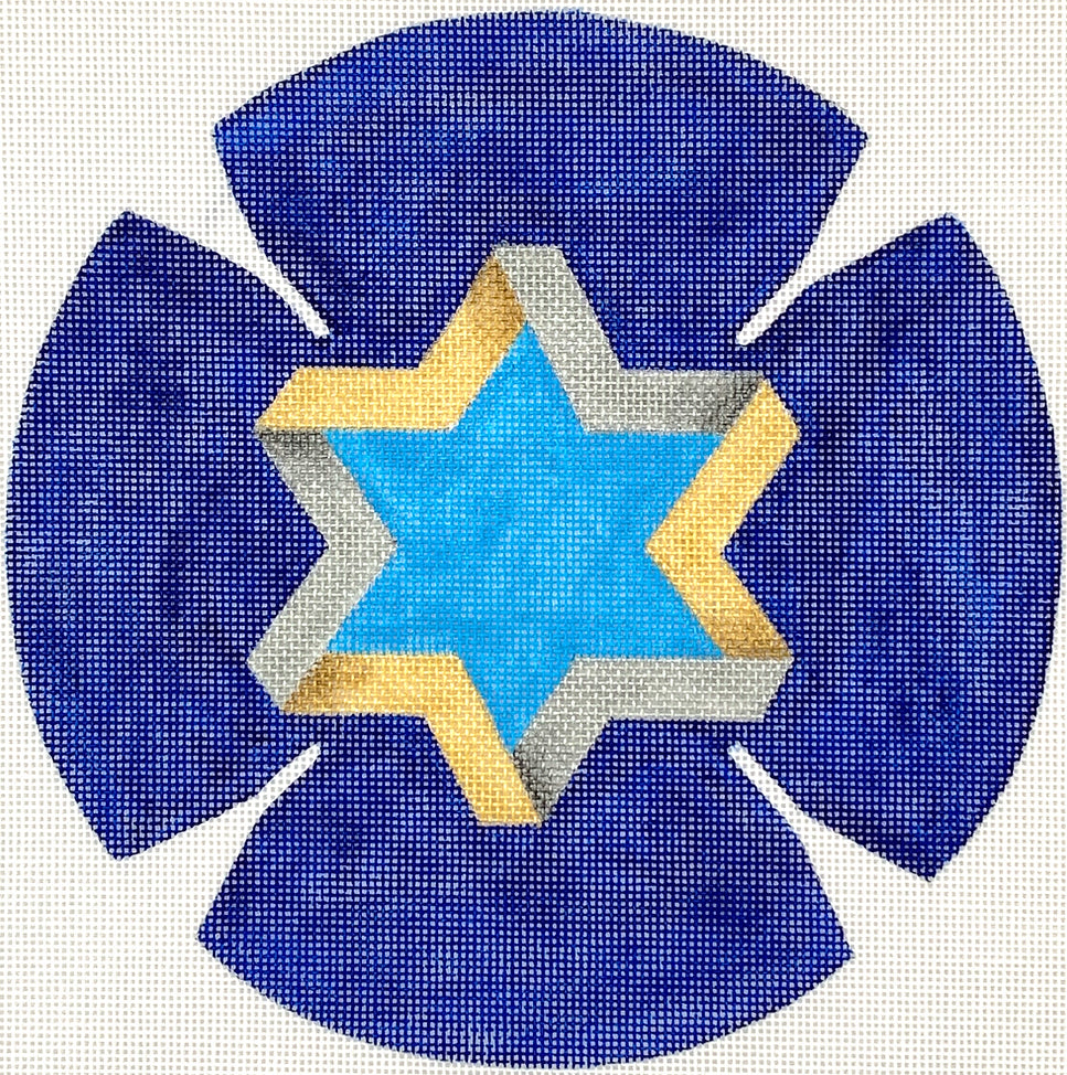 KIP-04 - Kippah - Star of David - Golds and Silvers on Deep Blue