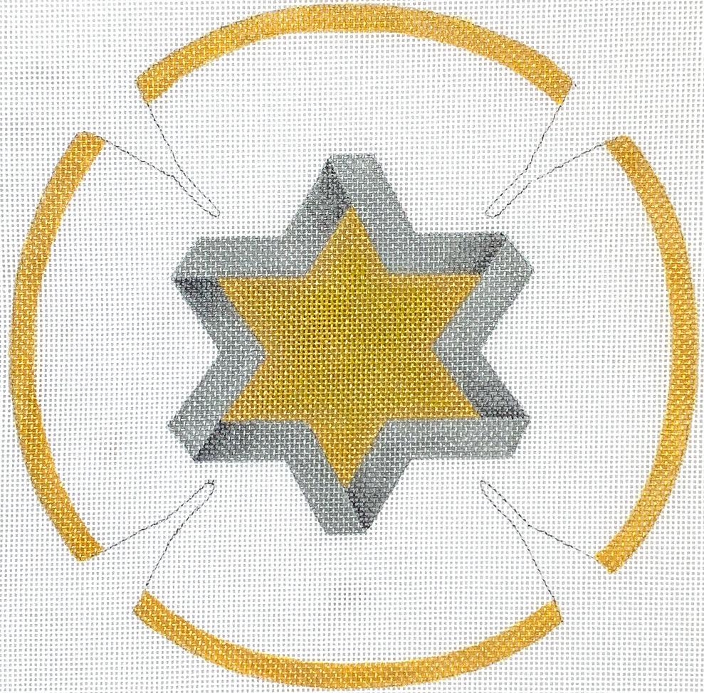 KIP-05 - Kippah - Star of David - Golds and Silvers on White