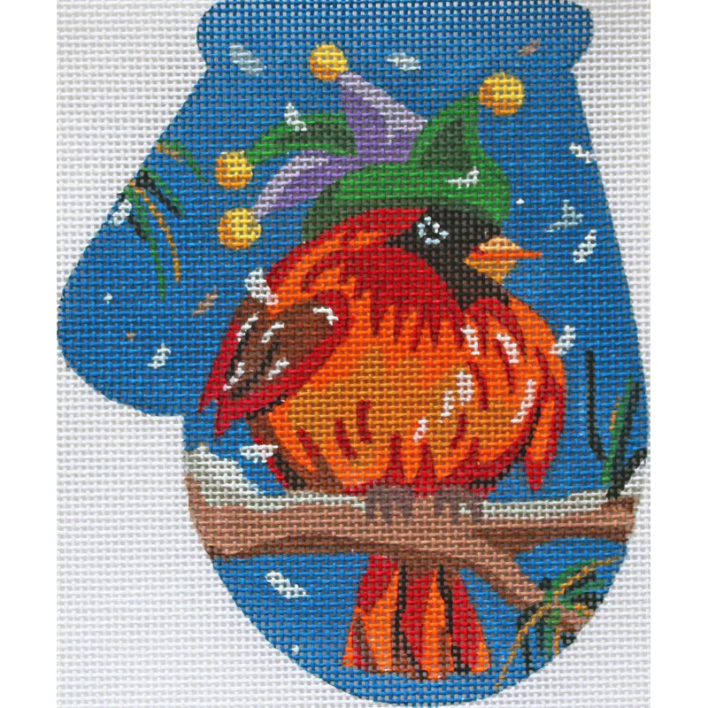 KL182-2 - Cardinal in Carnival Hat Mitten Ornament