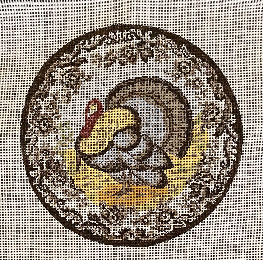 KW138 - Transferware Turkey Round Pillow