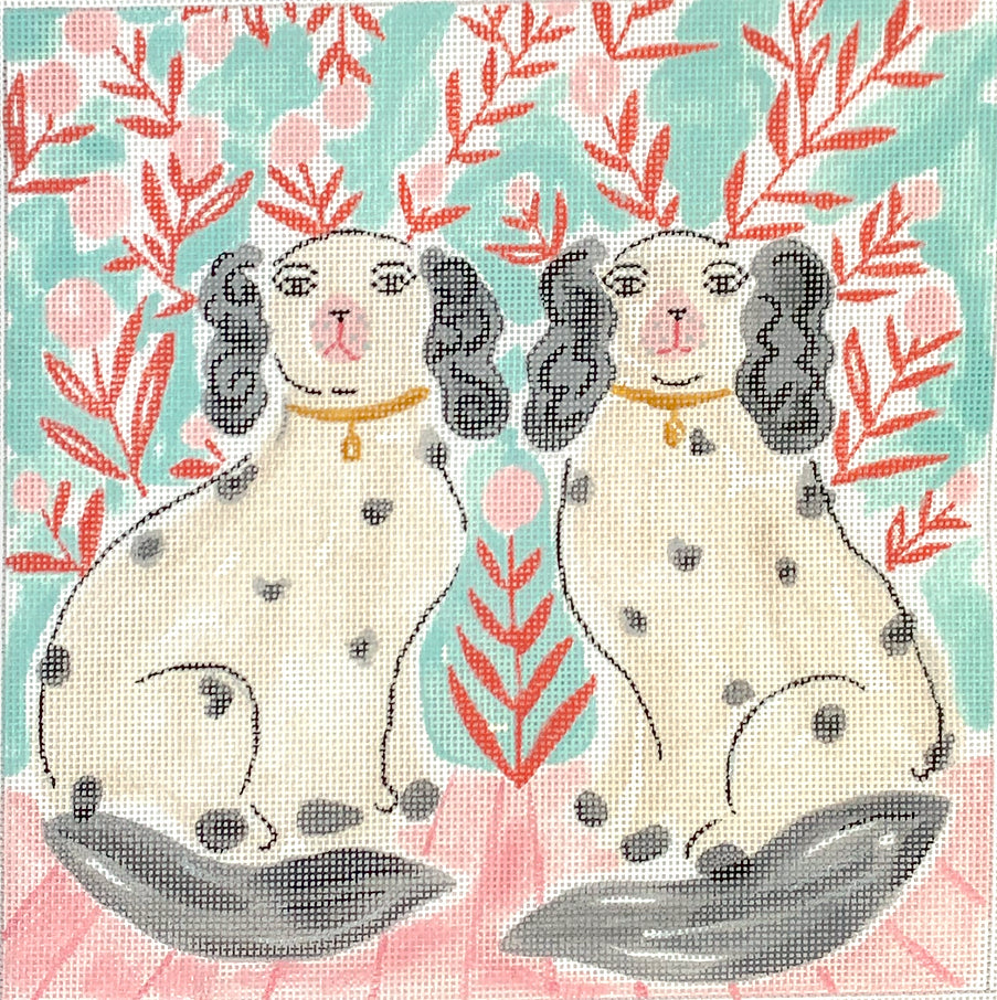 LB-PL-09 - Staffordshire Dogs with Floral Wallpaper