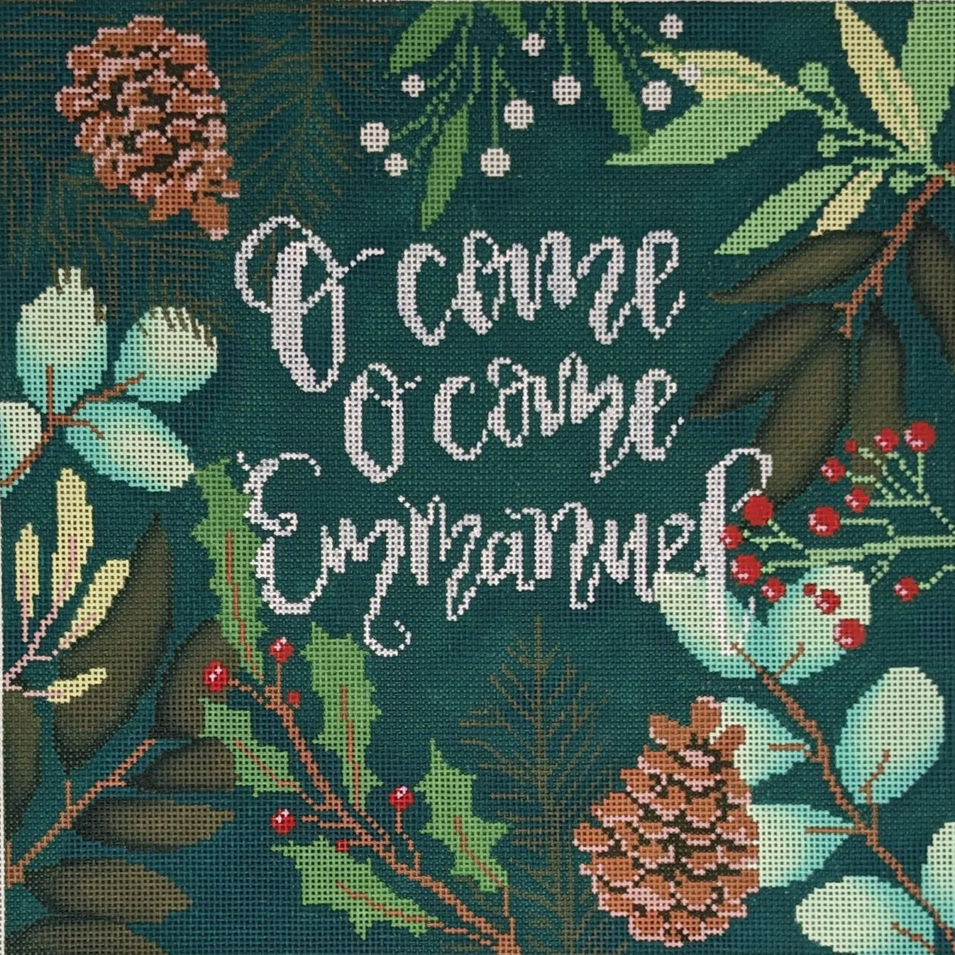 LL-PW-8B - Botanical Green Oh Come, Oh Come Emmanuel Pillow