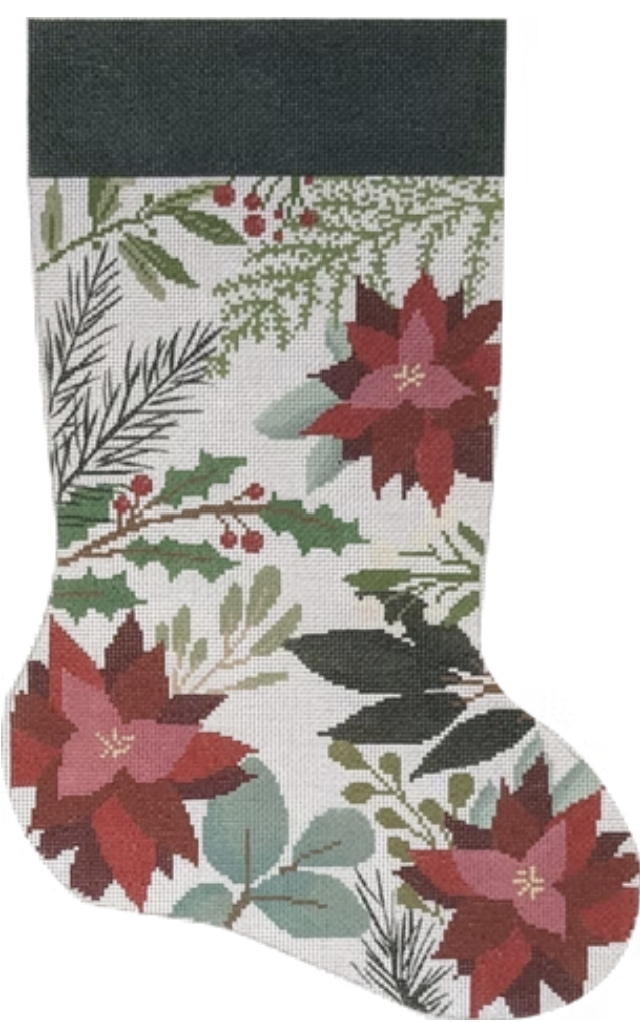 LL-ST-01A - White Stocking with Red Flowers