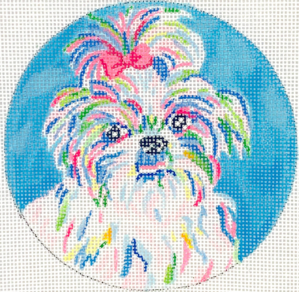 MC-OM-03 - Shih Tzu with Pink Bow on Medium Blue