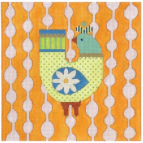 N114C-13 - Mod Birds Ornament - Orange/Pink Pods Background