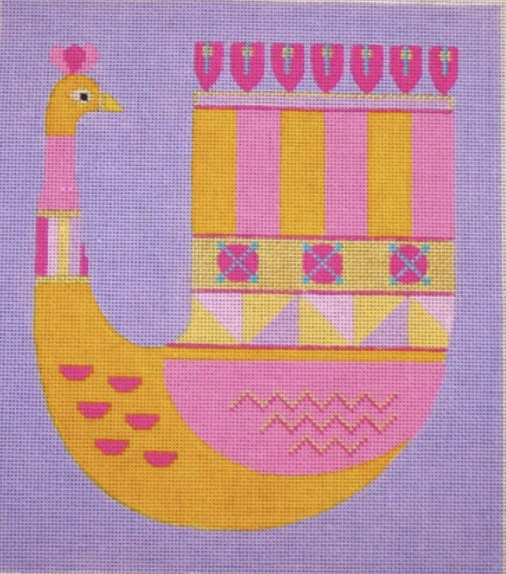 N124B - Peacock Party - Single Pink Bird with Background