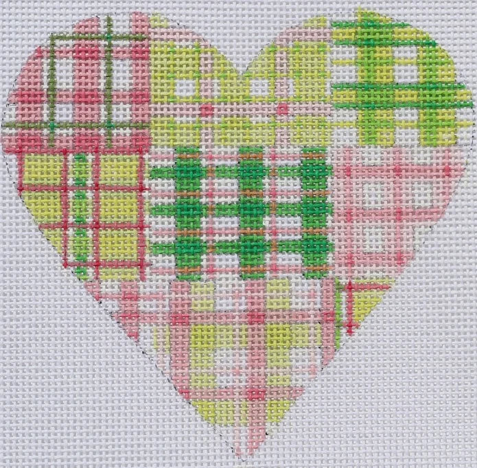 OM-03 - Mini Heart - Madras Patchwork - Blues and Greens