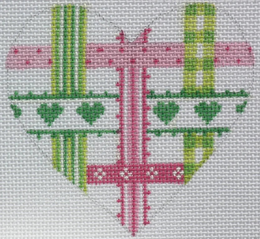 OM-11 - Mini Heart - Woven Ribbons - Pinks and Greens