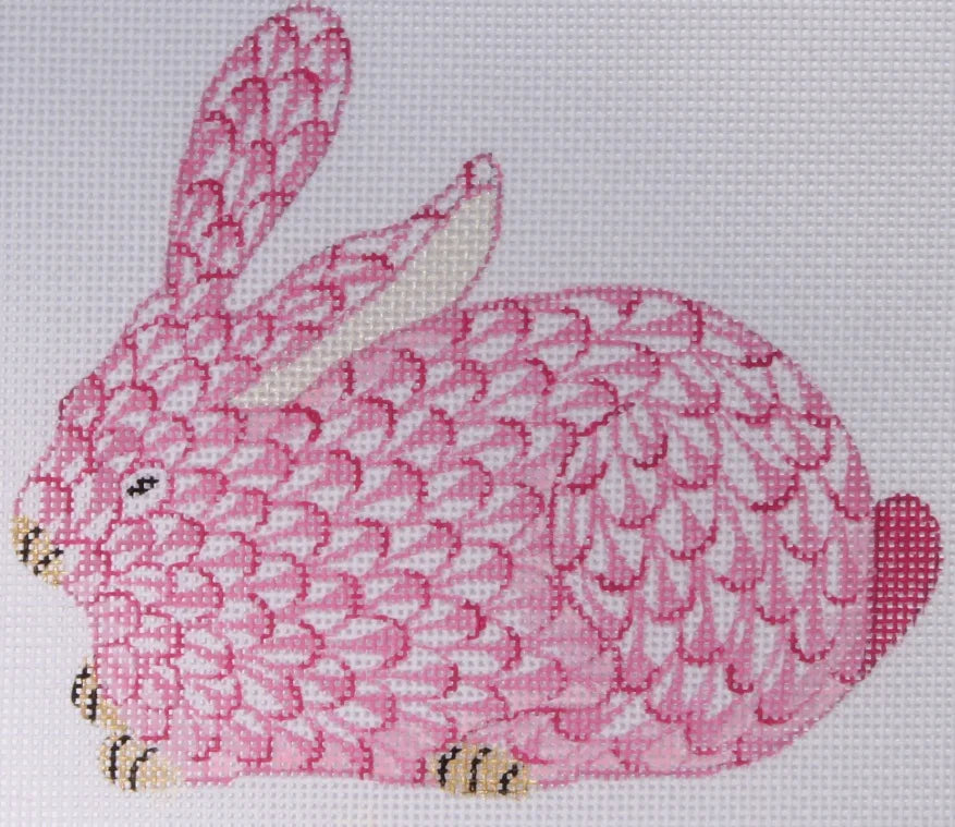 OM-146 - Mini Herend-style Crouching Bunny - Pink and Gold