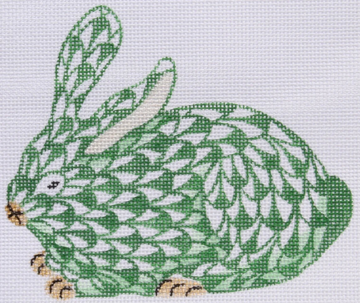 OM-148 - Mini Herend-style Crouching Bunny - Emerald and Gold