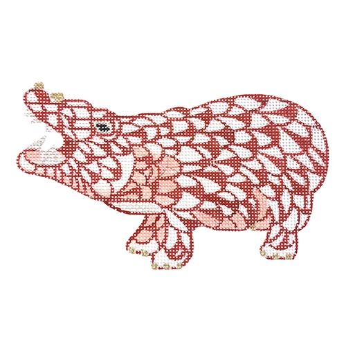 OM-179 - Mini Herend-style Hippo - Cinnabar and Gold (Retiring)