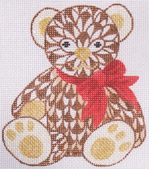 OM-184 - Mini Herend-style Teddy Bear - Brown and Red