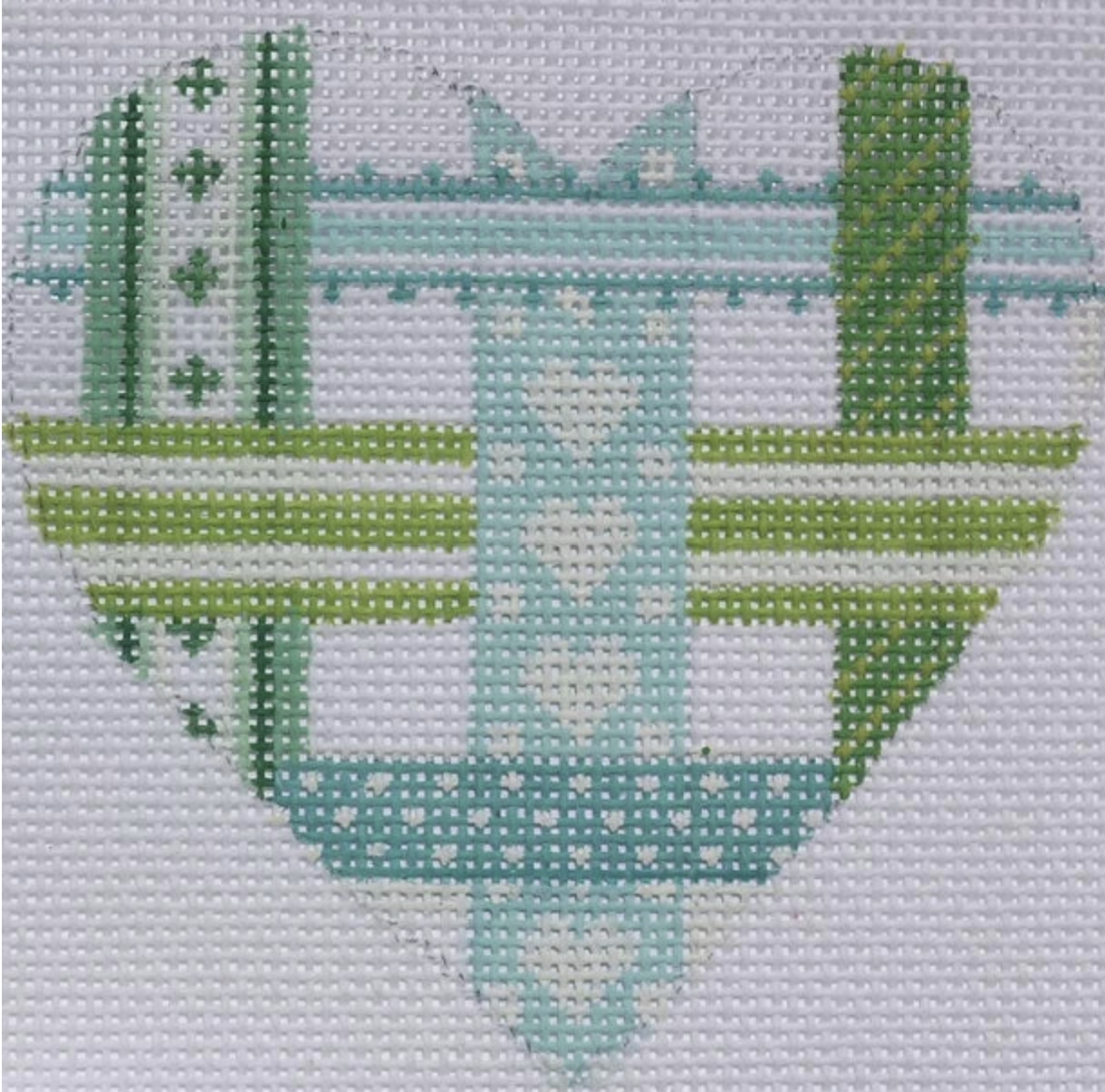OM-22 - Mini Heart - Woven Ribbons -Turquoise and Green